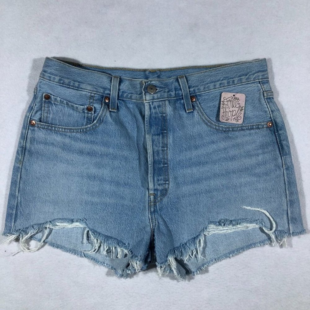 NEW Free People Womens 501 31 Blue Cut Off Denim Jean Shorts 100% Cotton NWT $70